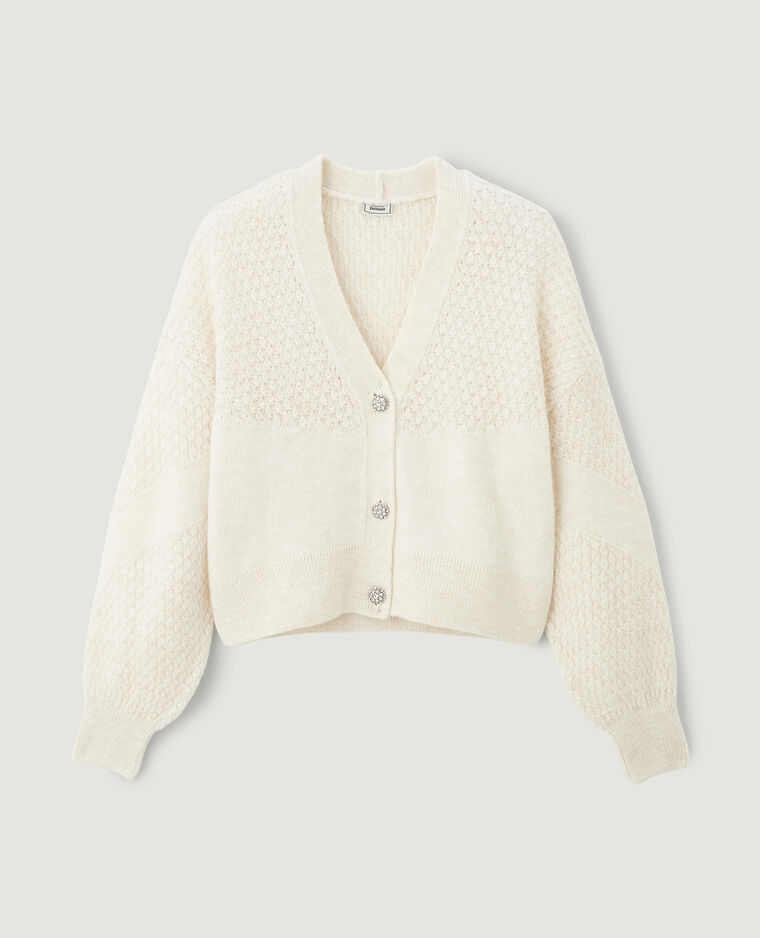 Gilet maille fantaisie boutons strass blanc cassé - Pimkie