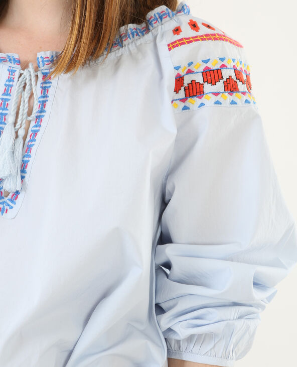 Robe folk brodée bleu - Pimkie