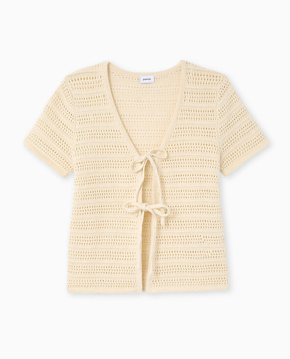 Gilet ajouré manches courtes avec nouettes Jaune pâle - Pimkie