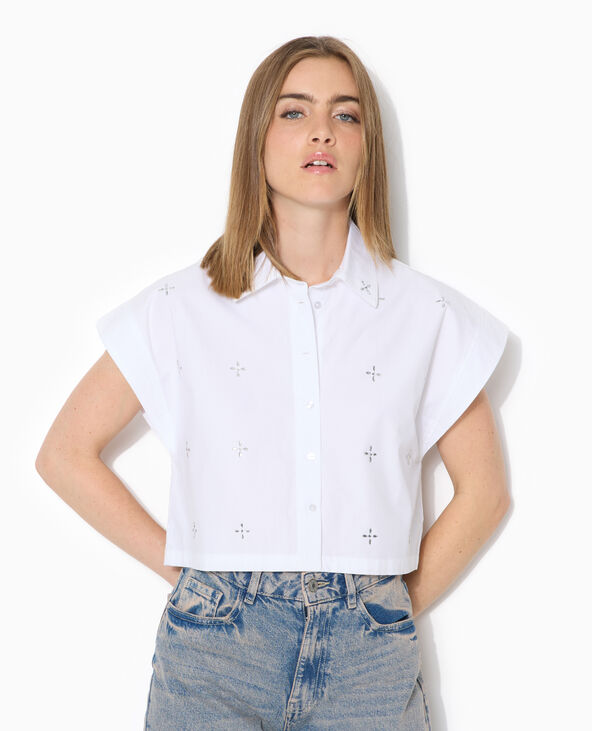 Chemise ample et courte avec strass blanc - Pimkie