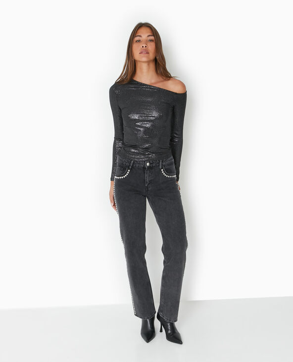 Top one shoulder en maille pailletée noir - Pimkie