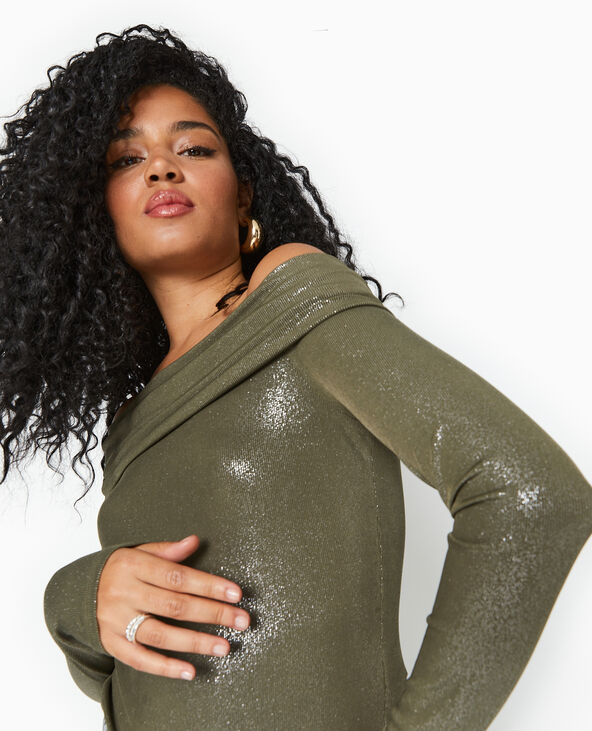 Top encolure Bardot avec paillettes vert kaki - Pimkie
