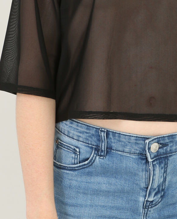 T-shirt court en voile noir - Pimkie