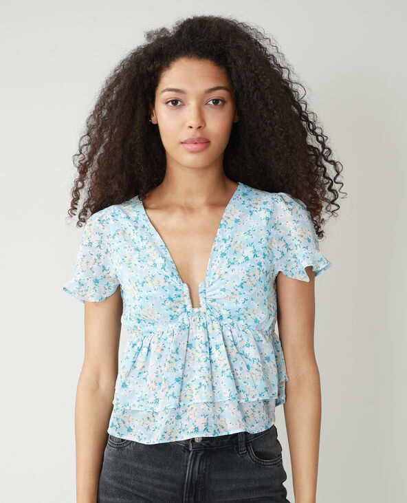 Blouse volantée fleurie bleu - Pimkie