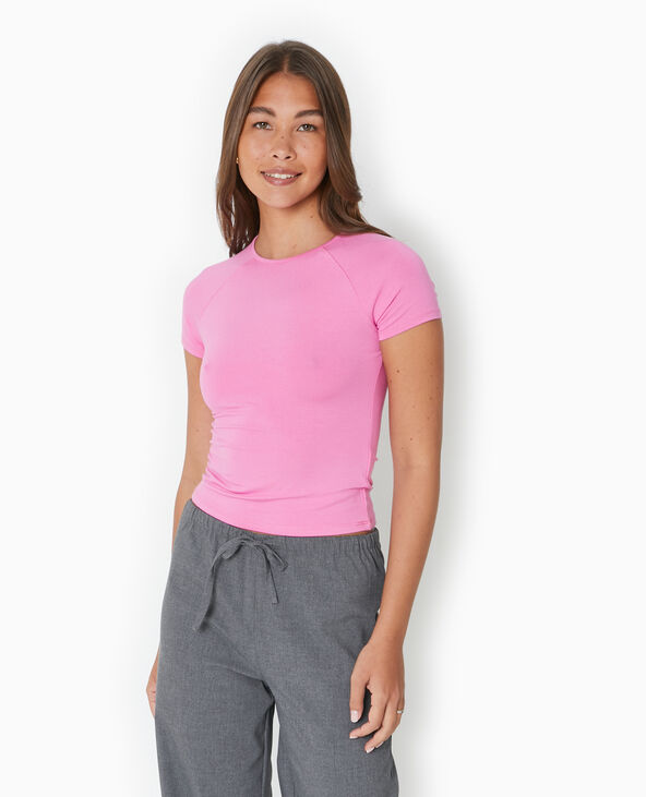 T-shirt ajusté manches raglan en maille stretch rose - Pimkie