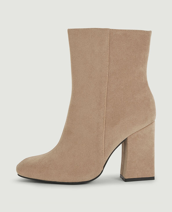 Boots à talon en suédine beige - Pimkie