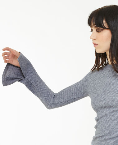 Pull fin en maille côtelée col rond gris - Pimkie