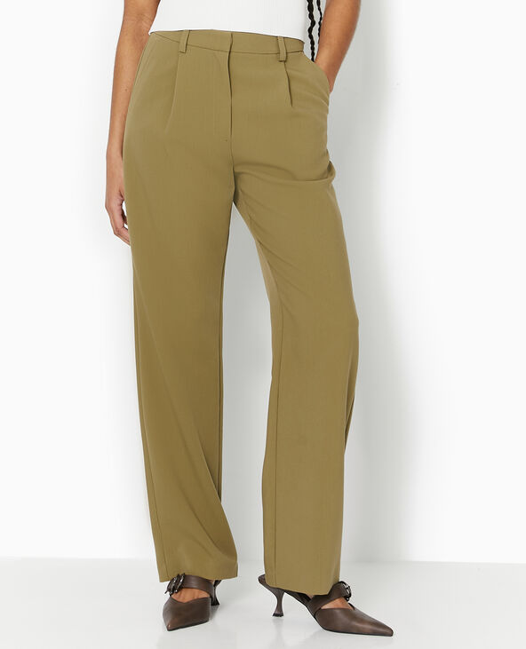 Pantalon droit avec pinces vert kaki - Pimkie