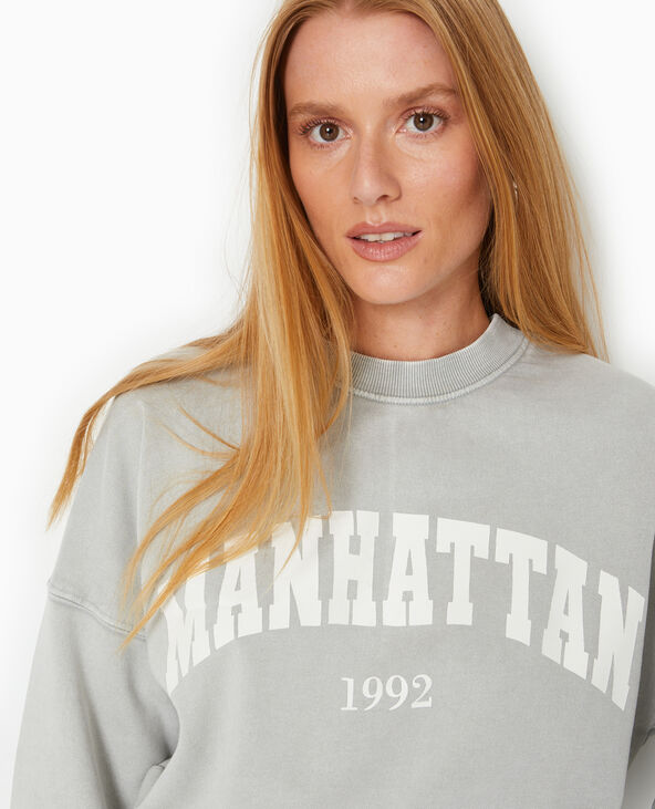 Sweat délavé acid wash avec print gris - Pimkie