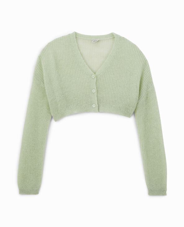 Gilet court en maille ajourée vert clair - Pimkie