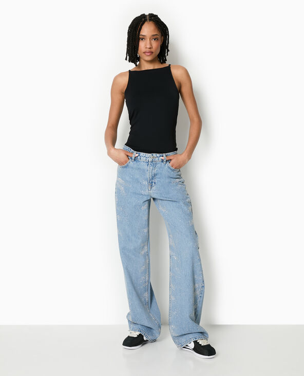Jean droit avec clous effet strass bleu - Pimkie