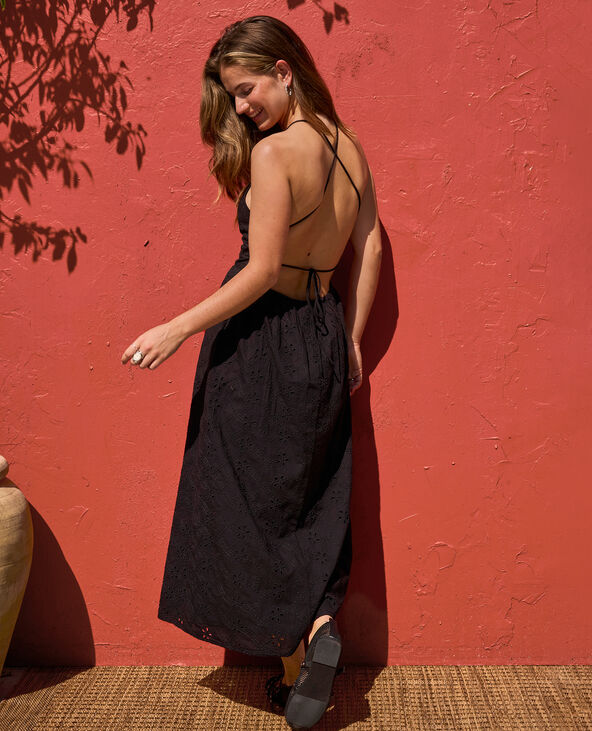 Robe longue en broderie anglaise bretelles croisées noir - Pimkie