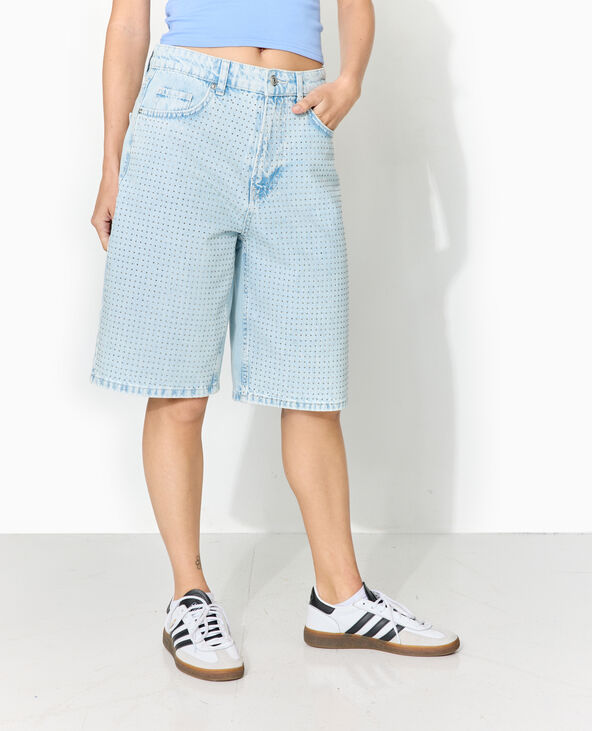 Bermuda en jean avec strass devant bleu clair - Pimkie