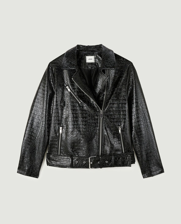 Blouson motard en vinyle effet croco noir - Pimkie