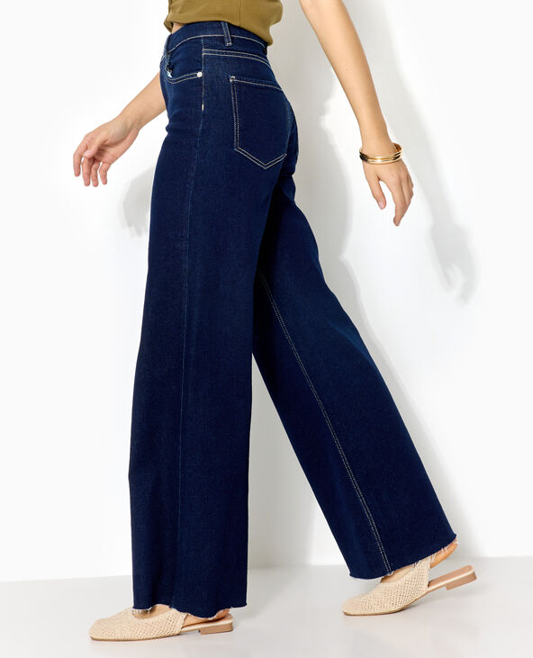 Jean wide taille hautes avec bas coupés bleu - Pimkie