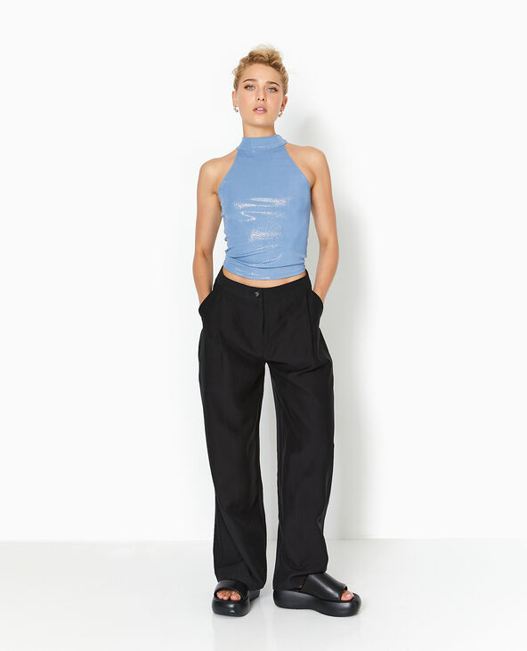 Top sans manches col montant avec lurex bleu - Pimkie