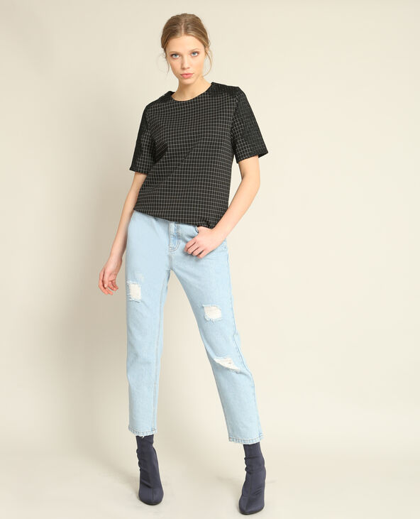 T-shirt à carreaux noir - Pimkie