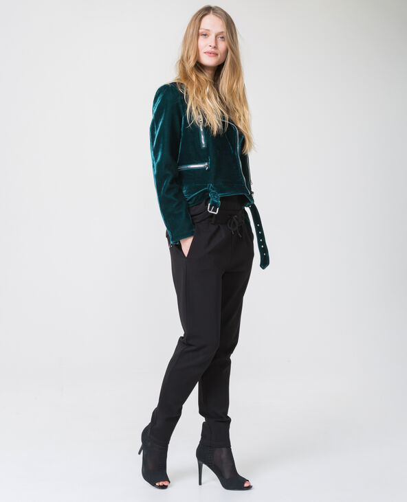 Veste biker effet velours vert foncé - Pimkie