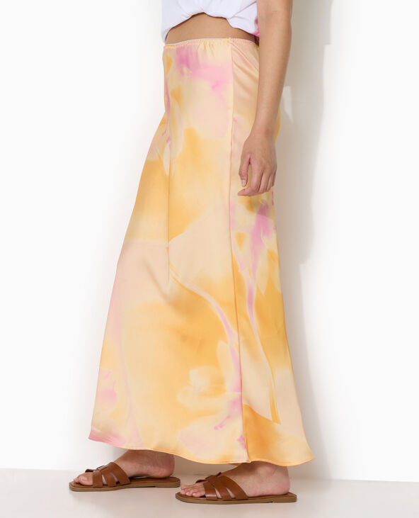 Jupe longue en satin motif maxi-fleurs rose clair - Pimkie