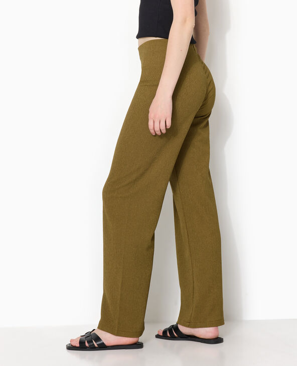 Pantalon large et fluide en tissu effet froissé vert kaki - Pimkie