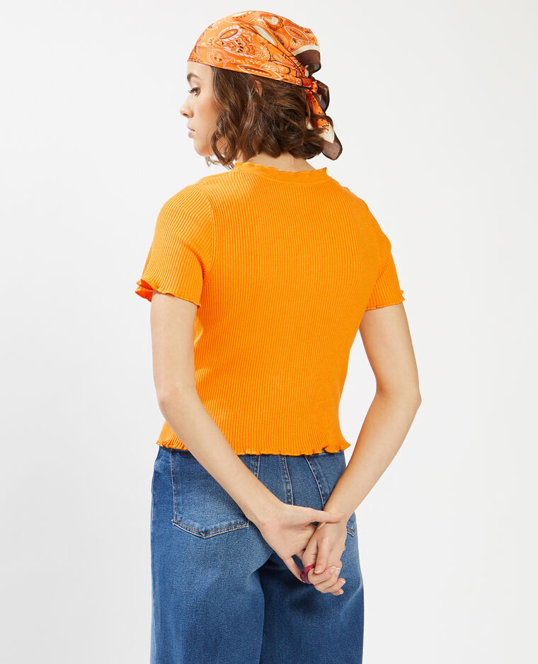 T-shirt cropped côtelé orange - Pimkie