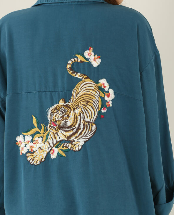 Chemise fluide brodée bleu foncé - Pimkie