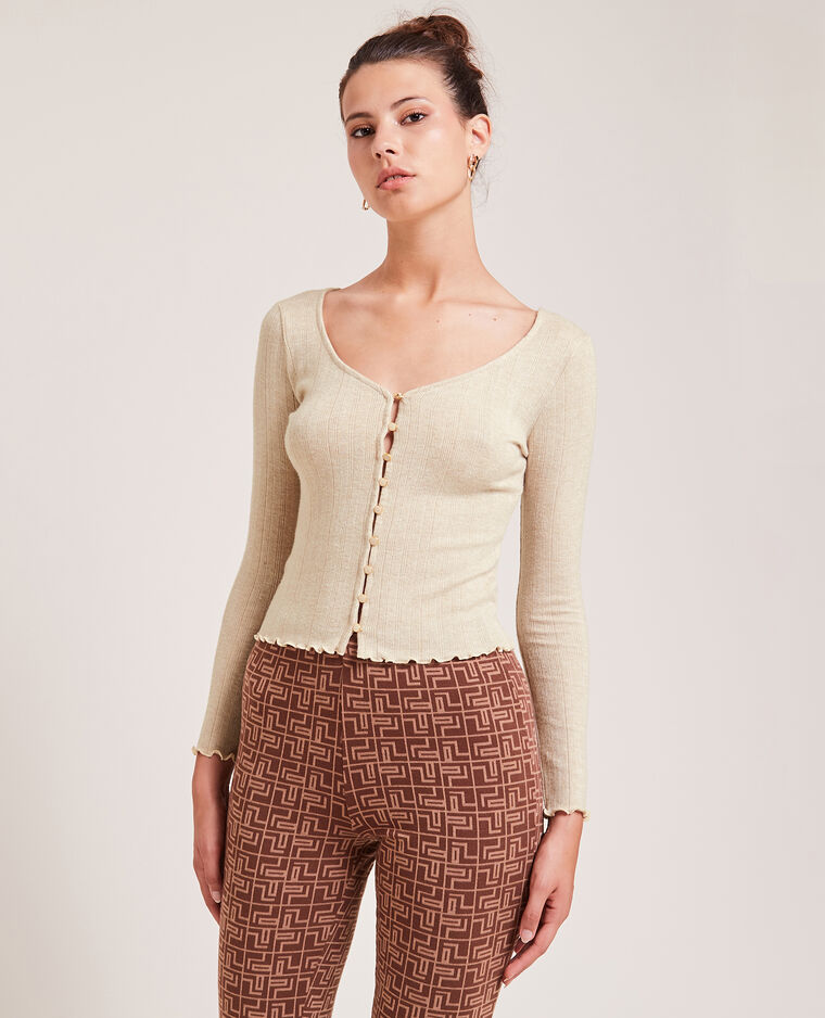 Top boutonné en maille côtelée taupe - Pimkie