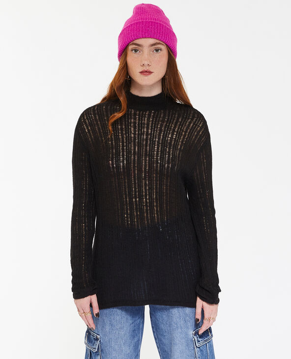 Pull col montant en maille ajourée noir - Pimkie