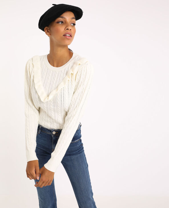 Pull à volants blanc - Pimkie