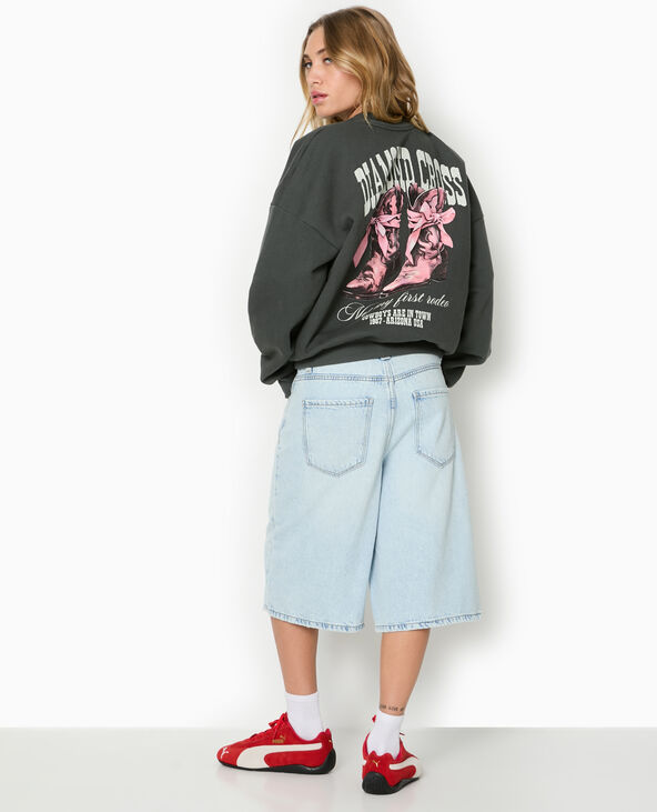 Sweat col rond avec print poitrine et dos gris foncé - Pimkie