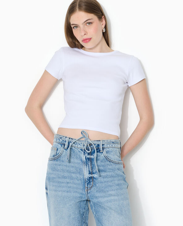 T-shirt en maille côtelée dos dégagé blanc - Pimkie