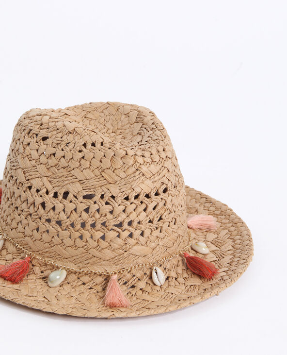 Chapeau en paille à bijoux beige - Pimkie