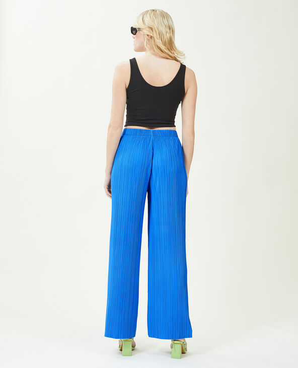 Pantalon large maille plissée bleu - Pimkie
