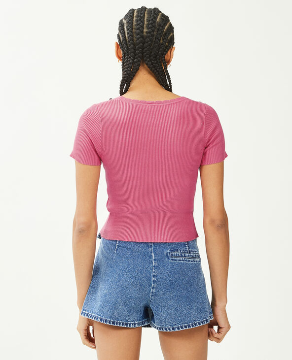 Top boutonné maille côtelée rose - Pimkie