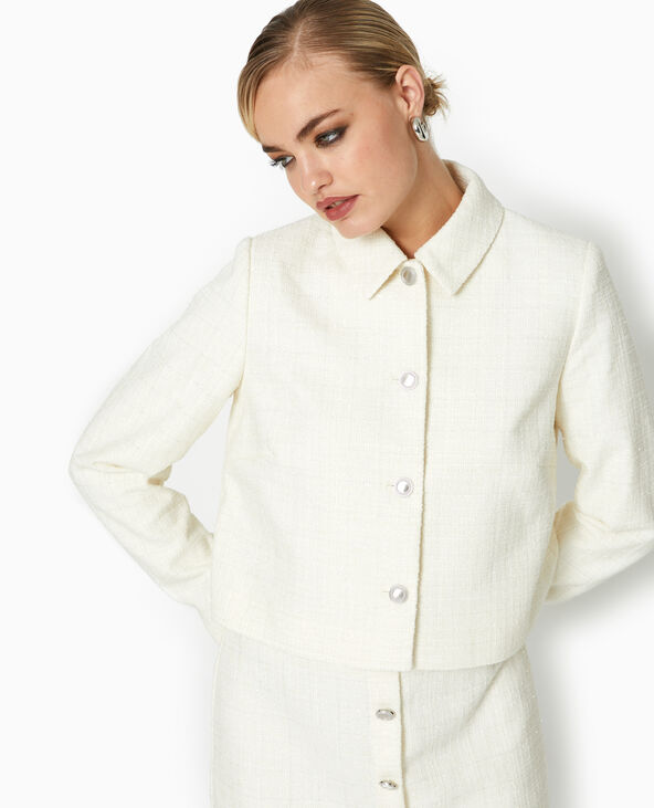 Veste en tweed droite et boutonnée blanc - Pimkie