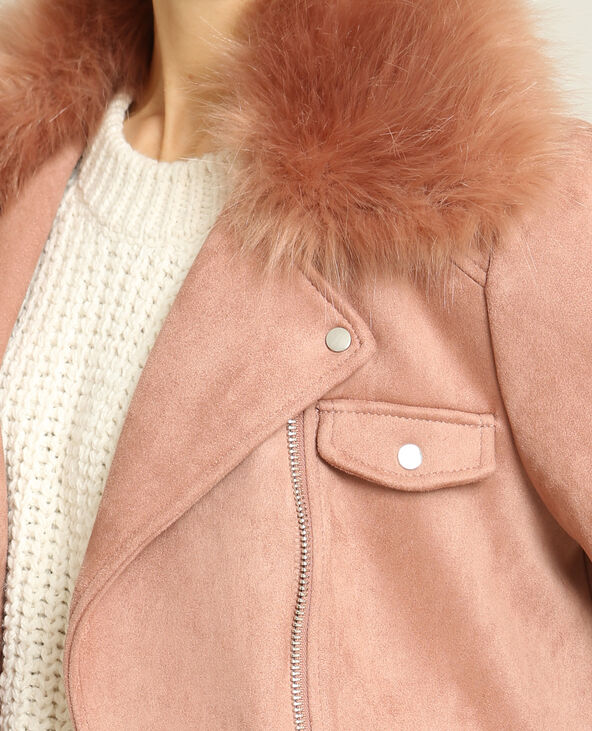 Veste col fausse fourrure vieux rose - Pimkie