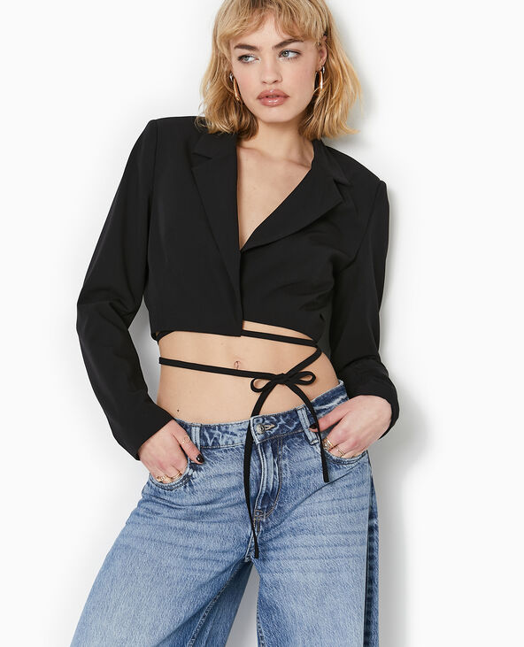 Veste cropped avec liens à nouer noir - Pimkie