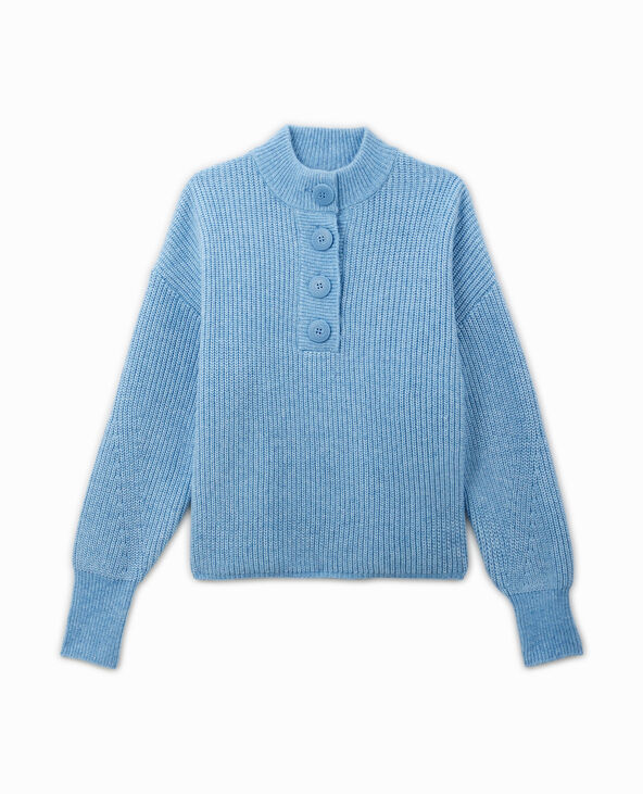 Pull grosse maille avec col boutonné bleu - Pimkie