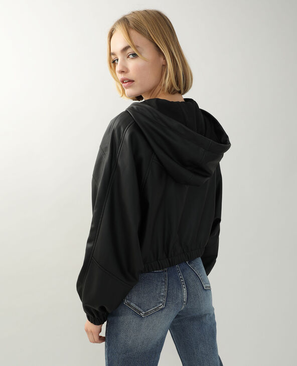 Veste à capuche simili cuir noir - Pimkie