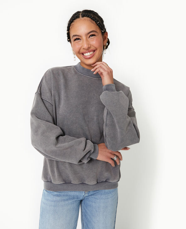 Sweat col rond avec effet délavé gris foncé - Pimkie