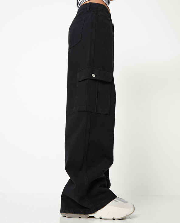 Jean large cargo taille basse noir - Pimkie