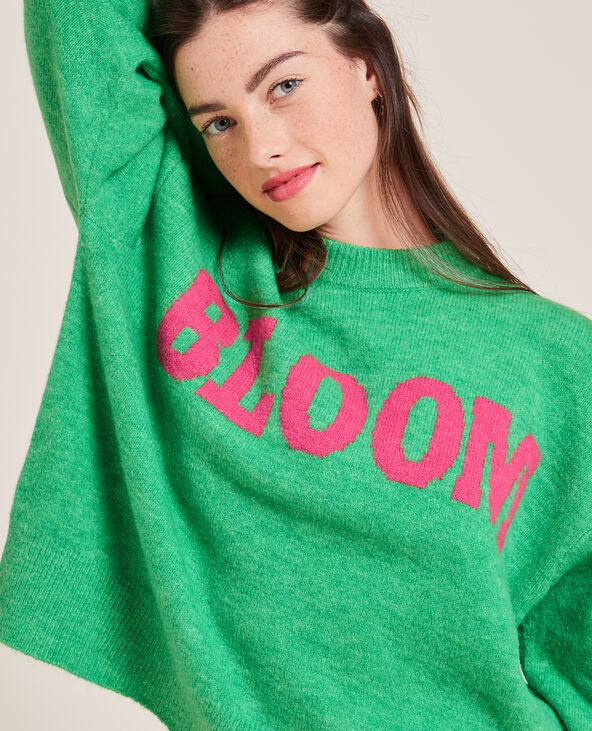 Pull en maille avec inscription vert - Pimkie