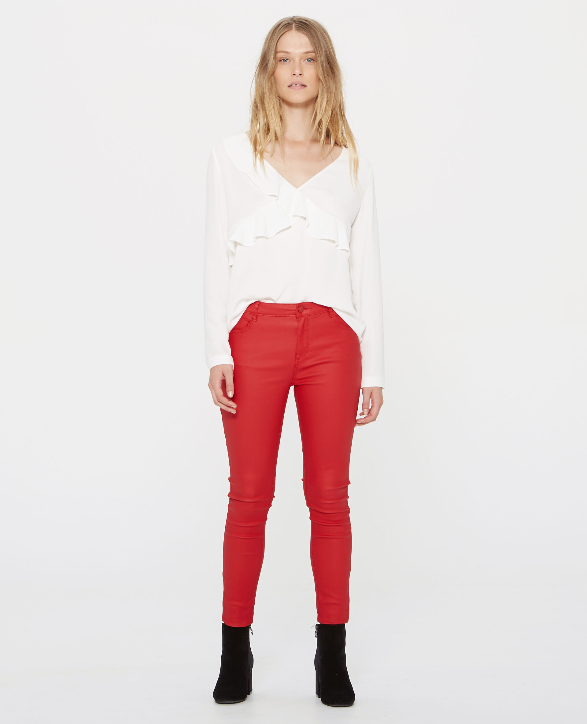 Jean rouge enduit cheap
