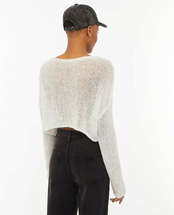 Pull court en maille ajourée blanc - Pimkie