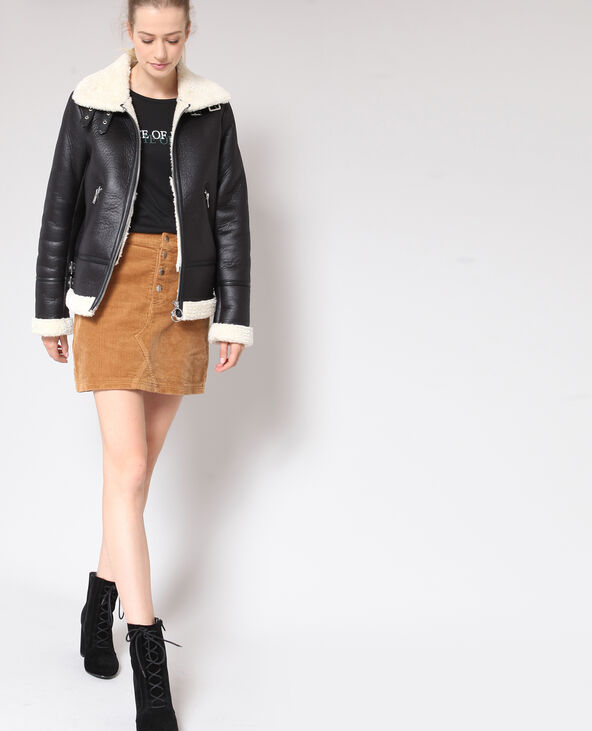 Blouson biker en fausse fourrure noir - Pimkie