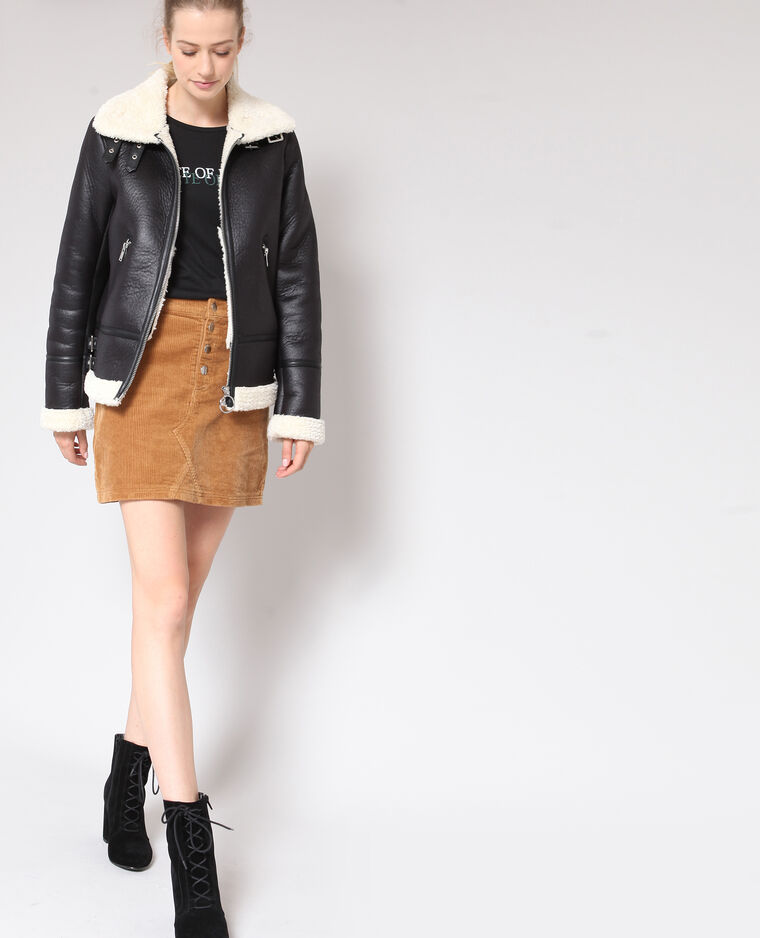 Blouson biker en fausse fourrure noir - Pimkie