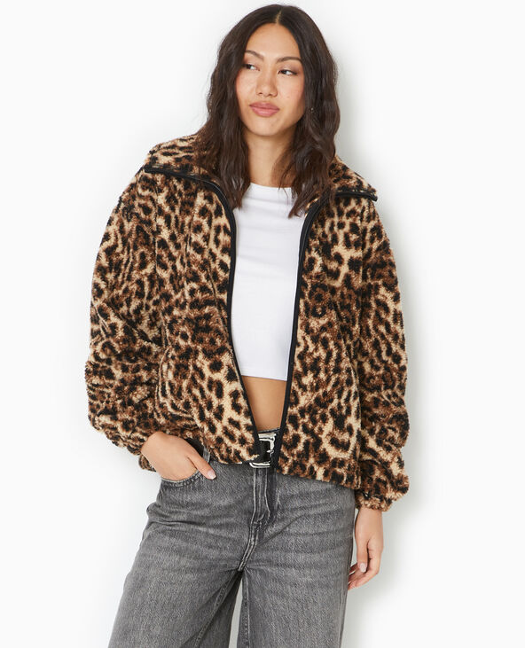 Veste zippée en sherpa motif léopard beige - Pimkie