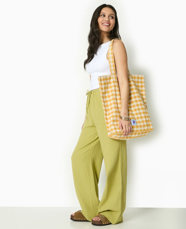Pantalon large en gaze de coton vert kaki - Pimkie