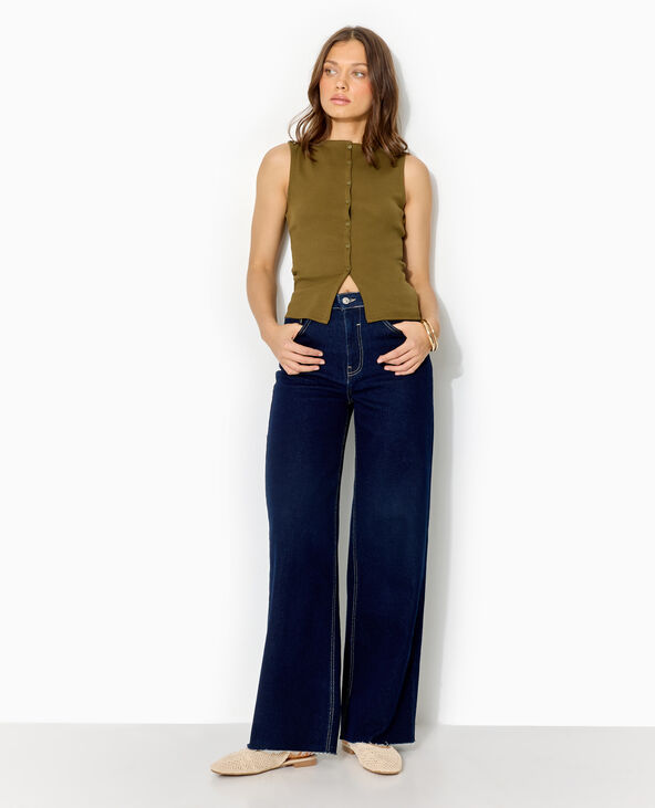 Jean wide taille hautes avec bas coupés bleu - Pimkie