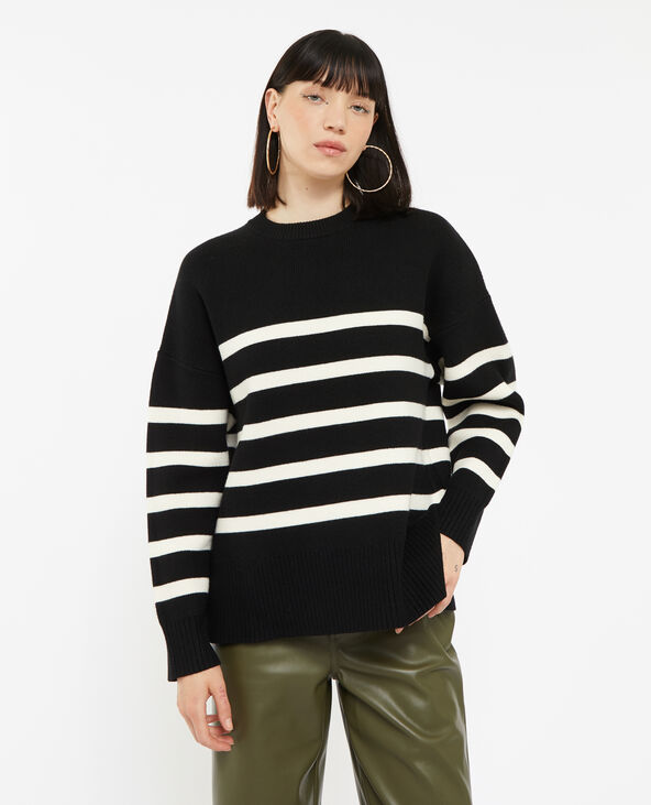 Pull rayé en maille épaisse noir - Pimkie